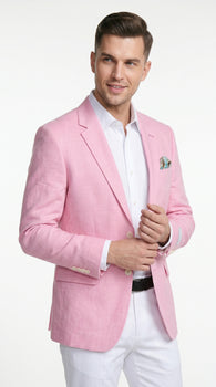 Men’s Pink Lightweight Easter Suit, Jacket and Pants Summer Wedding Prom Dress Suit Set