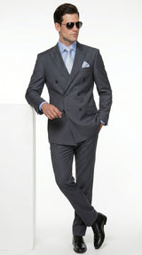 Men’s Charcoal Grey Double Breasted Wool Suit, Designer Formal Wedding Business Dress Suit Set Modern Fit