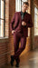 Men’s Burgundy Wine Maroon Sharkskin Vested Suit with Jacket, Vest and Pants