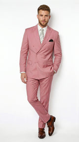 Men’s Blush Pink Double Breasted Easter Suit, Lightweight Summer Wedding Church Dress Suit Set Modern Fit