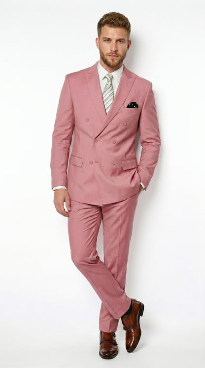 Men’s Blush Pink Double Breasted Easter Suit, Lightweight Summer Wedding Church Dress Suit Set Modern Fit