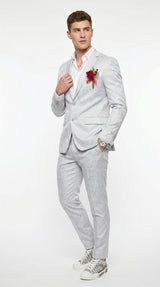 Men’s Silver Grey Shiny Paisley Graduation Suit, Formal Prom Wedding Dress Suit Modern Fit