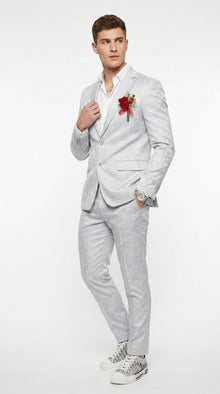 Men’s Silver Grey Shiny Paisley Graduation Suit, Formal Prom Wedding Dress Suit