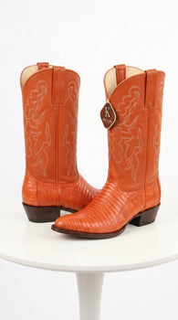 Men’s King Exotic Cognac Teju Lizard Western Boots, Exotic Cowboy Dress Boots 4980703