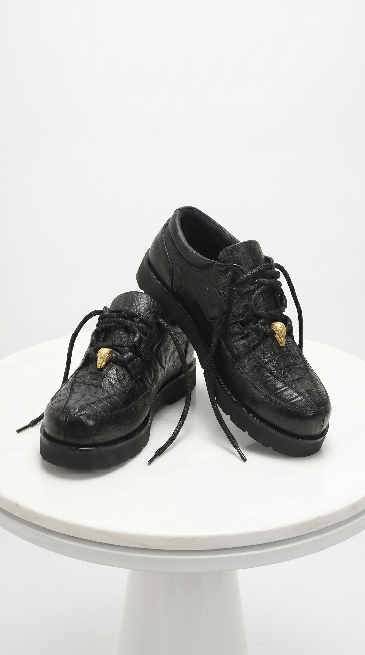 Men’s Los Altos Black Caiman Belly and Ostrich Casual Shoes, Exotic Leather Lace Up Sneakers