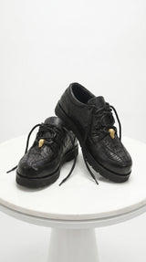 Men’s Los Altos Black Caiman Belly and Ostrich Casual Shoes, Exotic Leather Lace Up Sneakers