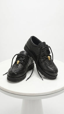 Men’s Los Altos Black Caiman Belly and Ostrich Casual Shoes, Exotic Leather Lace Up Sneakers