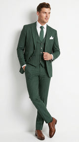 Men’s Hunter Green Great Gatsby Pinstripe 3 Piece Suit, 1920s Gangster Outfit