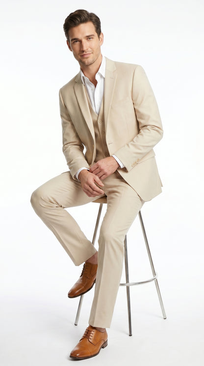 Men’s Champagne Wedding Suit with Vest, Summer Formal Groom and Beach Wedding Suit