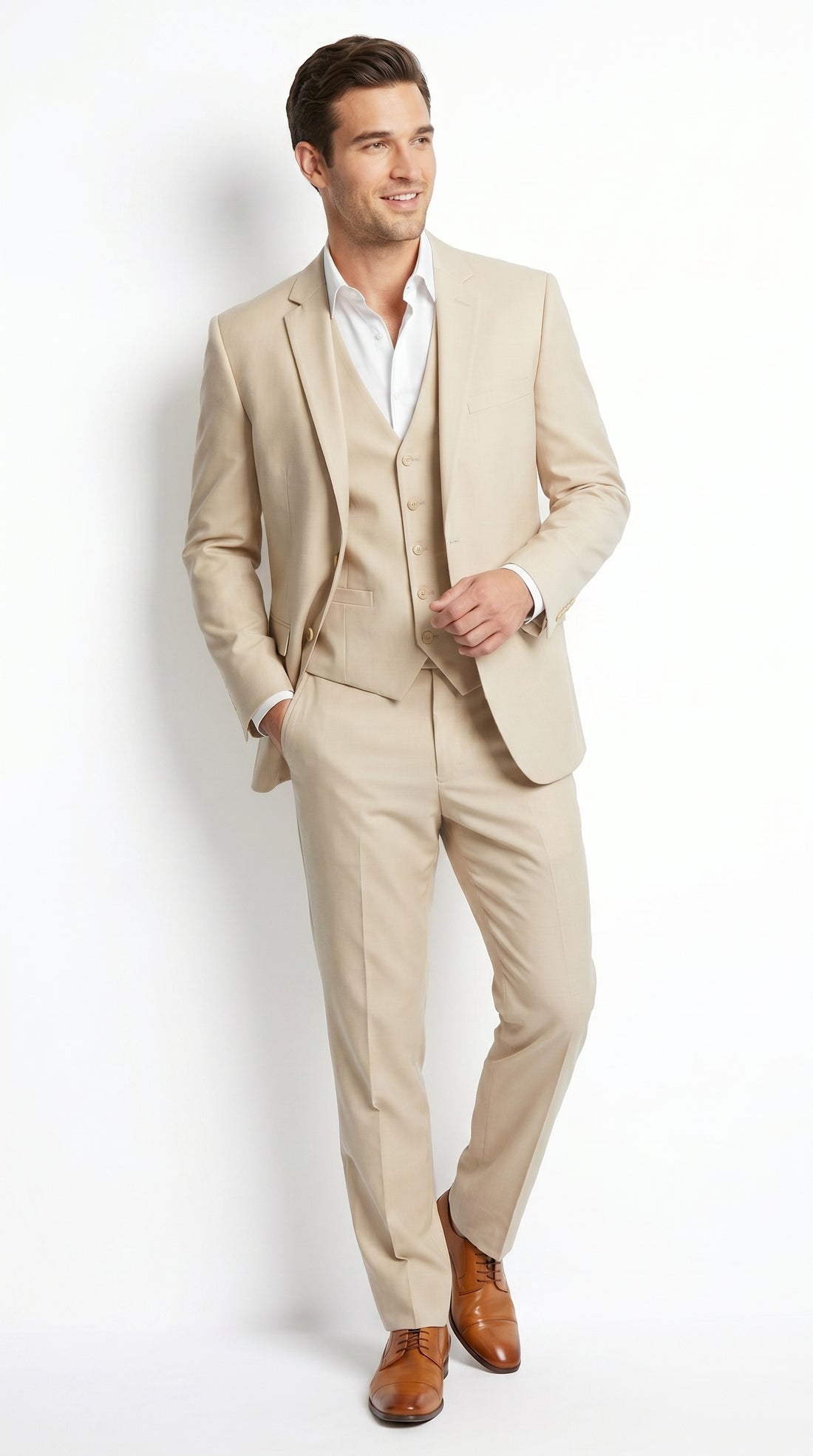 Men’s Champagne Wedding Suit with Vest, Summer Formal Groom and Beach Wedding Suit Tan / 44 Regular Jacket