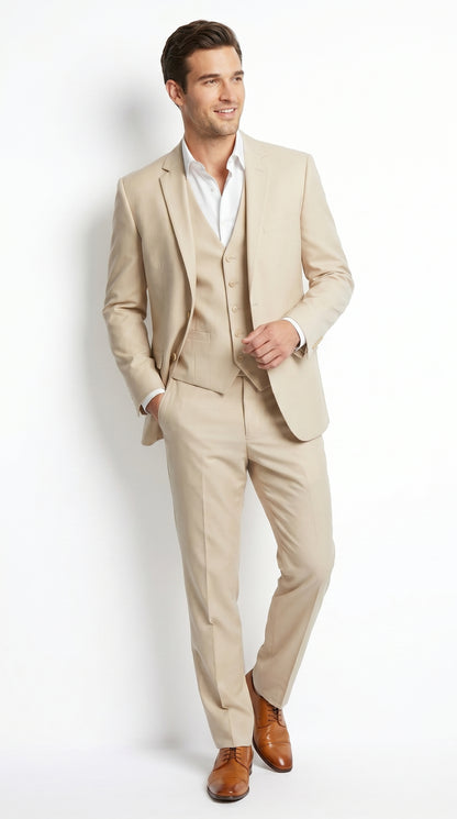 Men’s Champagne Wedding Suit with Vest, Summer Formal Groom and Beach Wedding Suit Tan / 44 Regular Jacket