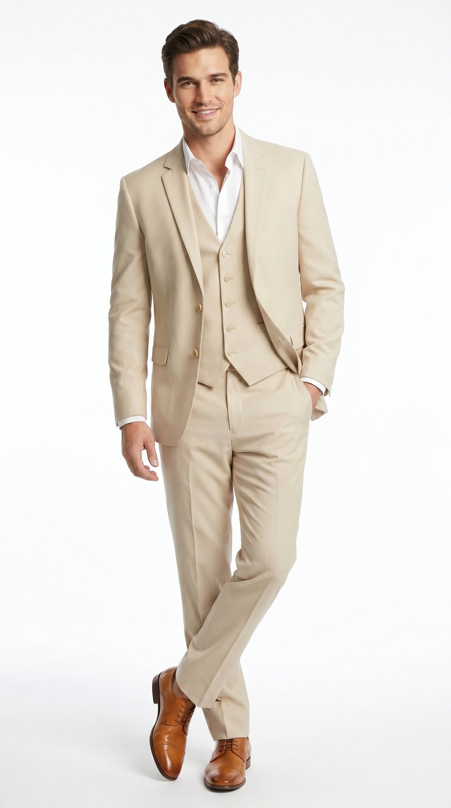 Men’s Champagne Wedding Suit with Vest, Summer Formal Groom and Beach Wedding Suit