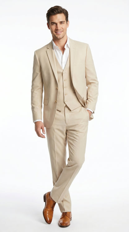 Men’s Champagne Wedding Suit with Vest, Summer Formal Groom and Beach Wedding Suit