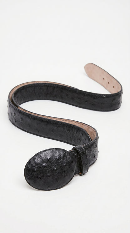 Men’s Black Genuine Ostrich Quill Belt, Exotic Leather Dress Belt for Formal and Western Wear