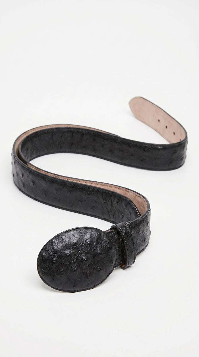 Men’s Black Genuine Ostrich Quill Belt, Exotic Leather Dress Belt for Formal and Western Wear
