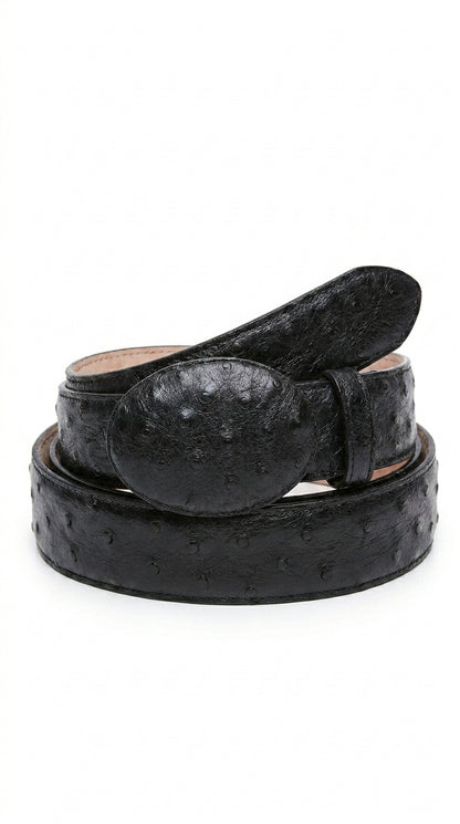Men’s Black Genuine Ostrich Quill Belt, Exotic Leather Dress Belt for Formal and Western Wear