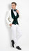 Men’s White and Dark Green Wedding Tuxedo with Double Breasted Vest, Wool Groom Prom Suit