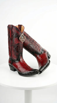 Men’s King Exotic Burnished Burgundy Eel Snip Toe Boots, Handcrafted Western Dress Boots 494RD0843