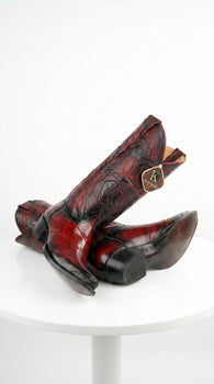 Men’s King Exotic Burnished Burgundy Eel Snip Toe Boots, Handcrafted Western Dress Boots 494RD0843