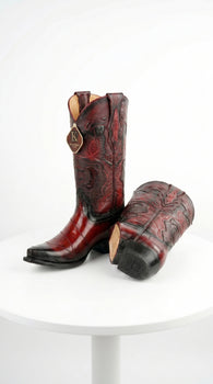 Men’s King Exotic Burnished Burgundy Eel Snip Toe Boots, Handcrafted Western Dress Boots 494RD0843