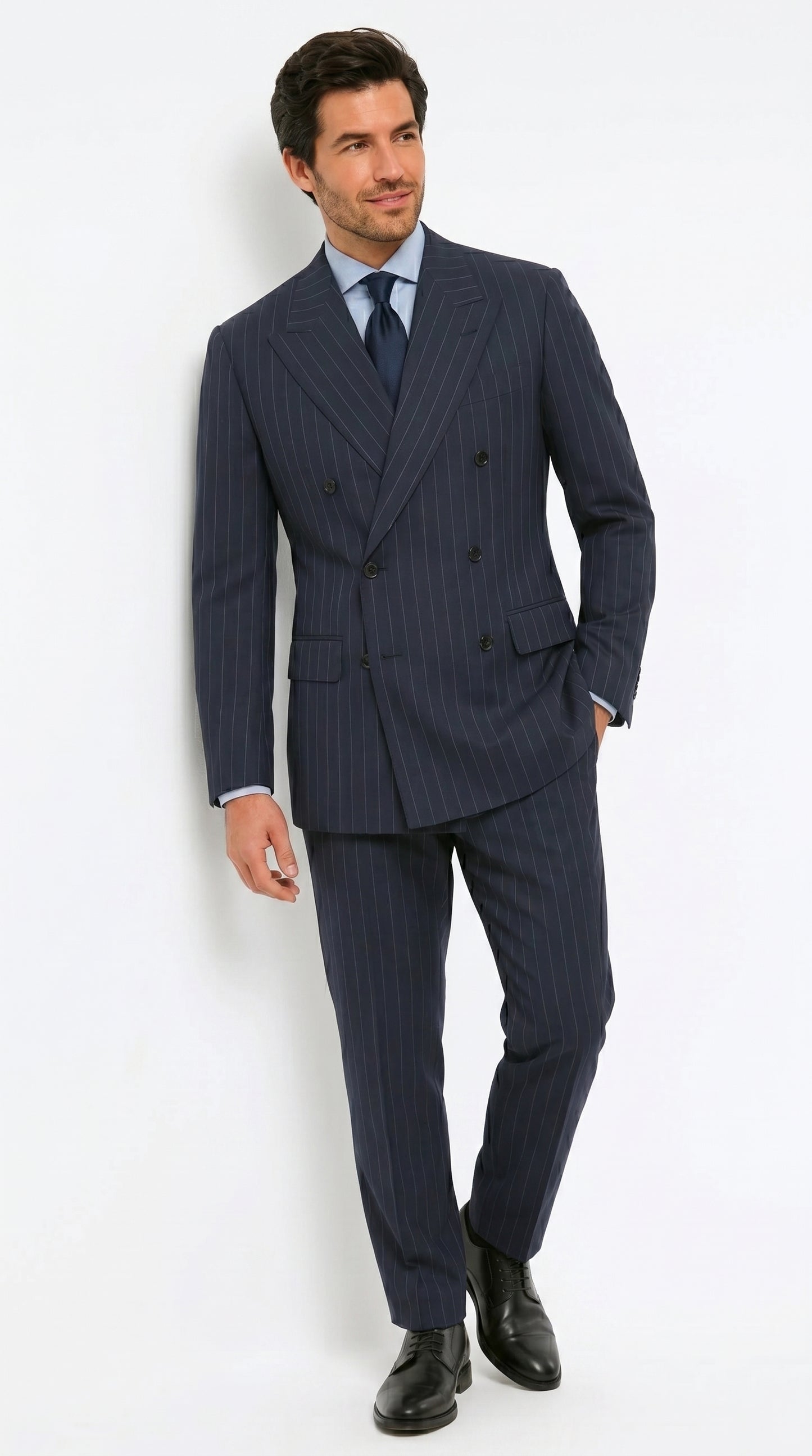 Men’s Kingsman Harrys Blue Pinstripe Double Breasted Suit, Formal Business Dress Suit