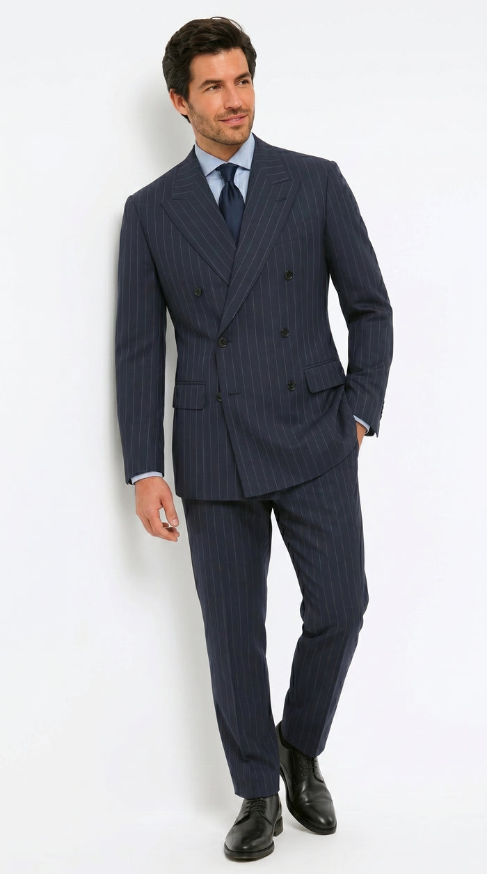 Men’s Kingsman Harrys Blue Pinstripe Double Breasted Suit, Formal Business Dress Suit
