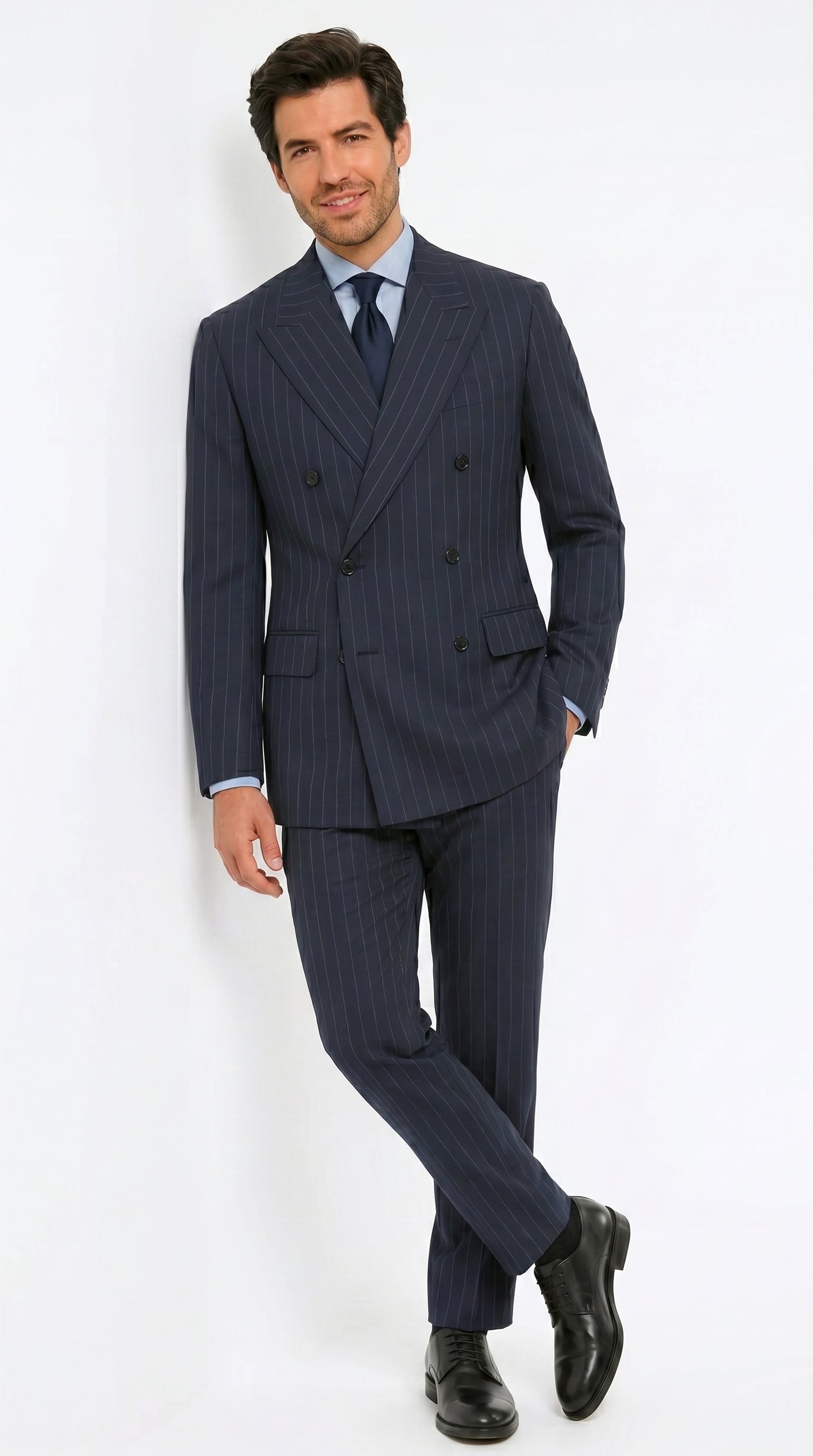 Men’s Kingsman Harrys Blue Pinstripe Double Breasted Suit, Formal Business Dress Suit