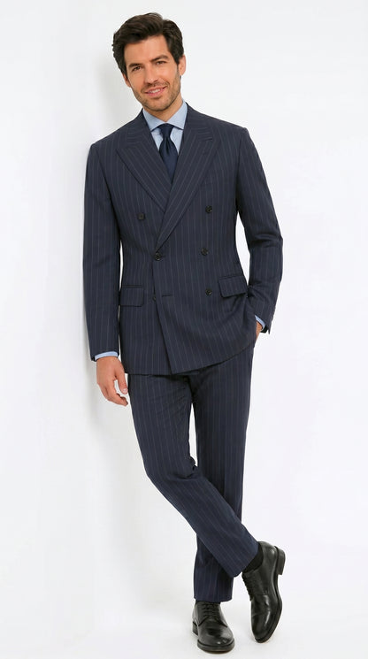 Men’s Kingsman Harrys Blue Pinstripe Double Breasted Suit, Formal Business Dress Suit