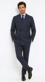 Men’s Kingsman Harrys Blue Pinstripe Double Breasted Suit, Formal Business Dress Suit