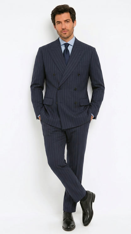 Men’s Kingsman Harrys Blue Pinstripe Double Breasted Suit, Formal Business Dress Suit