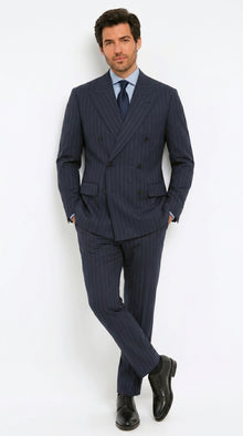 Men’s Kingsman Harrys Blue Pinstripe Double Breasted Suit, Formal Business Dress Suit