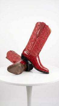 Men’s Red Eel Cowboy Boots with J Toe, Exotic Western Dress Boots