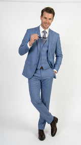 Men’s Ice Blue 3 Piece Suit with Vest, Formal Wedding Prom Dress Suit Modern Fit