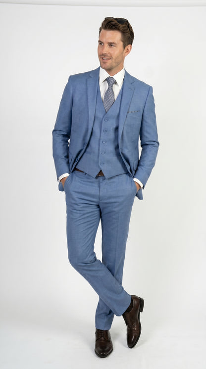 Men’s Ice Blue 3 Piece Suit with Vest, Formal Wedding Prom Dress Suit Modern Fit
