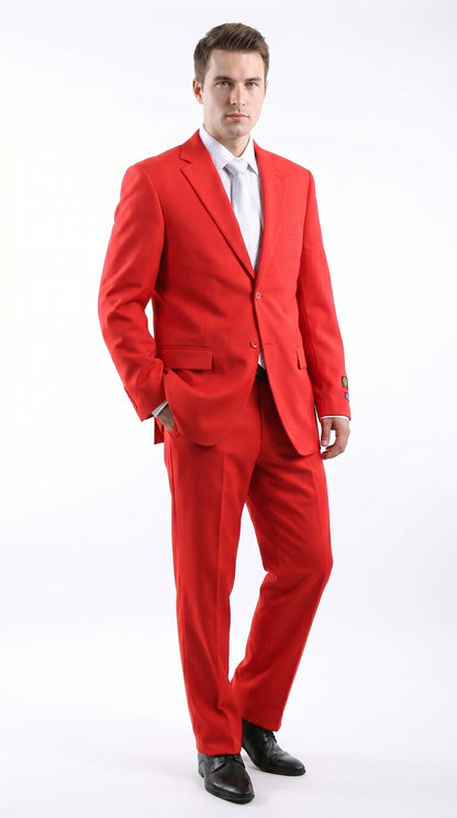 Men’s Red Bolzano 2 Button Suit with Pleated Pants, 100% Polyester Formal Dress Suit