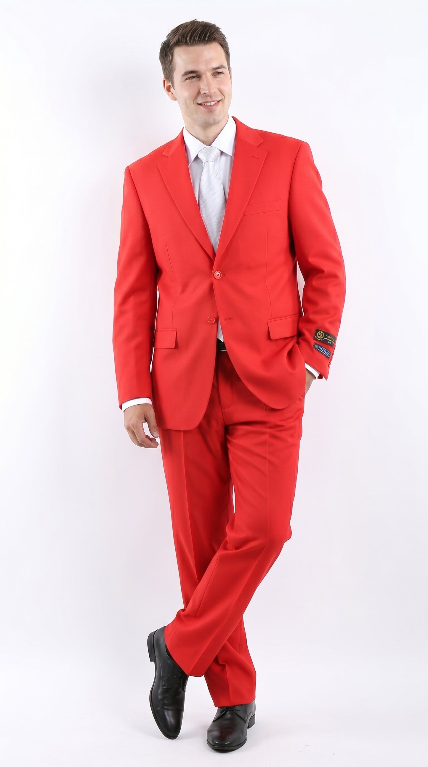 Men’s Red Bolzano 2 Button Suit with Pleated Pants, 100% Polyester Formal Dress Suit