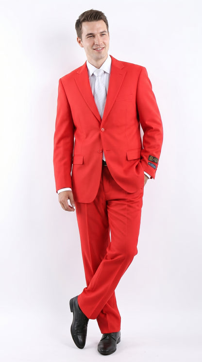 Men’s Red Bolzano 2 Button Suit with Pleated Pants, 100% Polyester Formal Dress Suit