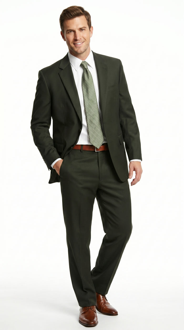 Men’s Dark Olive Green Suit, Classic Formal Dress Suit Clearance Sale