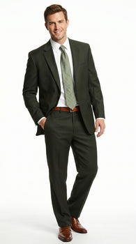 Men’s Dark Olive Green Suit, Classic Formal Dress Suit Clearance Sale