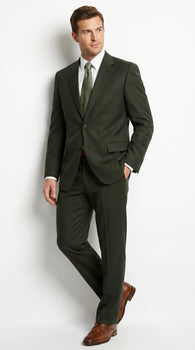 Men’s Dark Olive Green Suit, Classic Formal Dress Suit Clearance Sale
