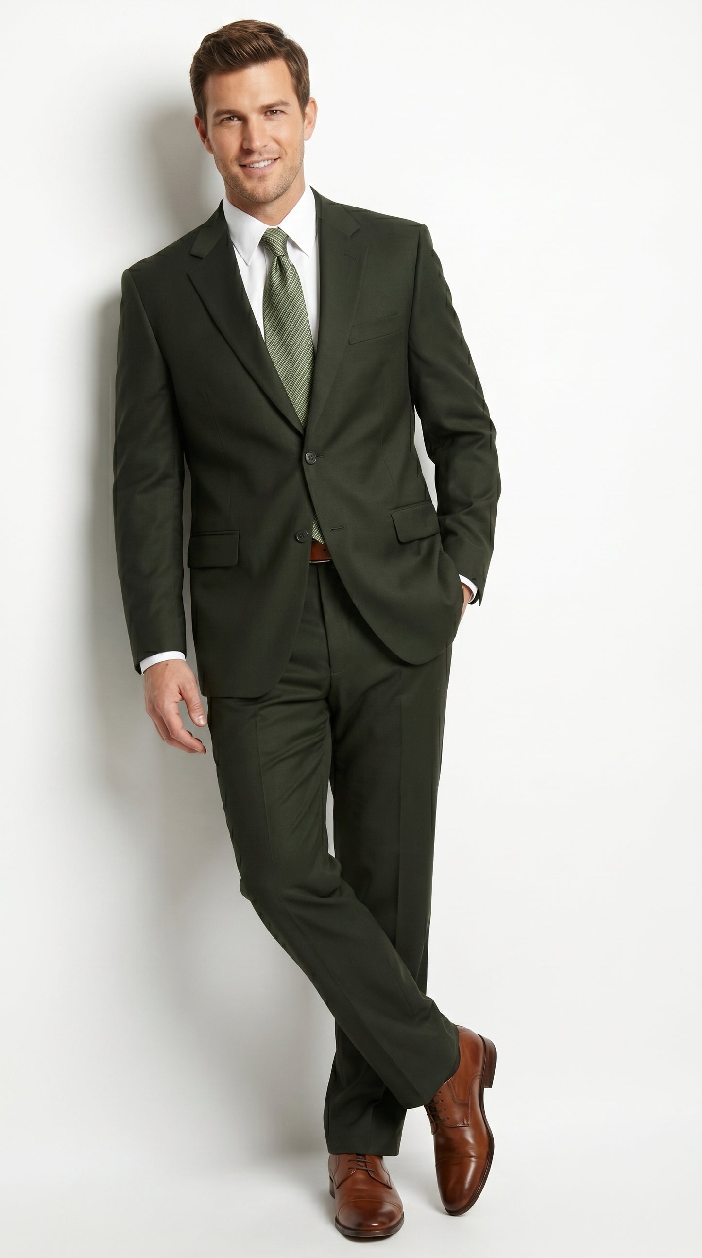 Men’s Dark Olive Green Suit, Classic Formal Dress Suit Clearance Sale