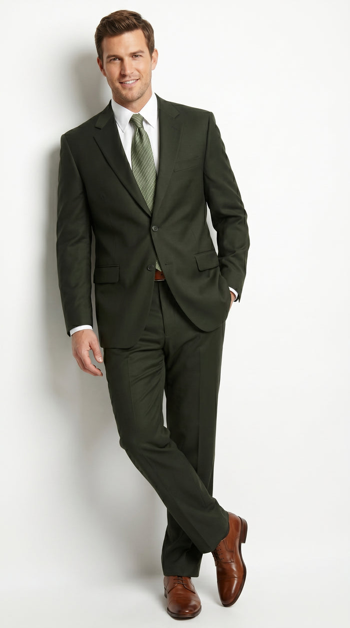 Men’s Dark Olive Green Suit, Classic Formal Dress Suit Clearance Sale