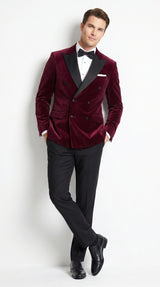 Men’s Burgundy Velvet Tuxedo, Slim Fit Double Breasted Formal Tuxedo Suit for Wedding, Prom and Groom Wear