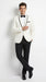 Men’s One Button Ivory Tuxedo Suit with Black Trim, Formal Wedding Prom Dinner Jacket