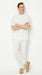 Men’s White Banded Collar 2 Piece Linen Walking Suit, Short Sleeve Shirt and Pants Set