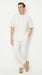 Men’s White Banded Collar 2 Piece Linen Walking Suit, Short Sleeve Shirt and Pants Set