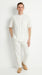 Men’s White Banded Collar 2 Piece Linen Walking Suit, Short Sleeve Shirt and Pants Set
