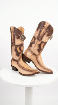 Men’s King Exotic Genuine Sharkskin Boots 3X Toe, Burnished Oryx Western Cowboy Boots 495V20911