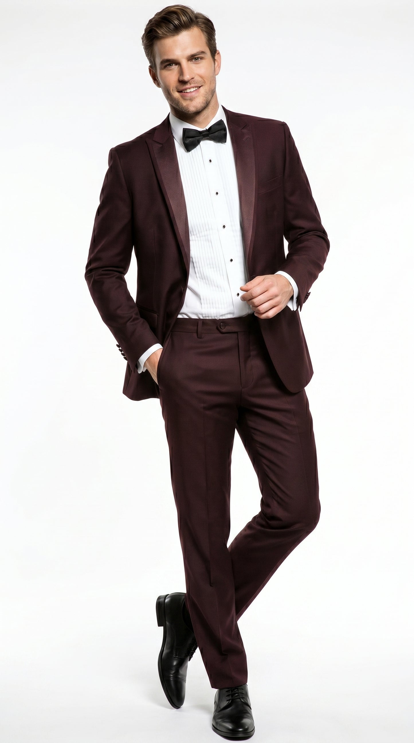 Men’s Brown Slim Fit 2 Piece Tuxedo with Satin Peak Lapel, Formal Wedding Prom Suit