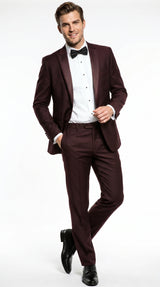 Men’s Brown Slim Fit 2 Piece Tuxedo with Satin Peak Lapel, Formal Wedding Prom Suit
